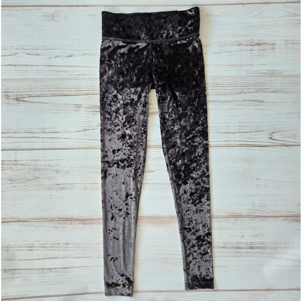 PINK Victoria's Secret Black Crushed Velvet Yoga Leggings sz XS